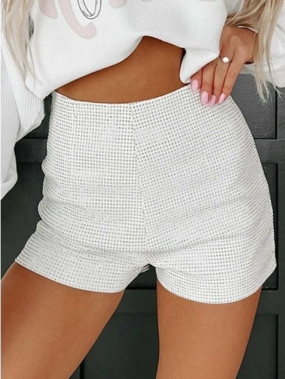 Got a Reputation High Waisted White Shirts with Gold Diamonds